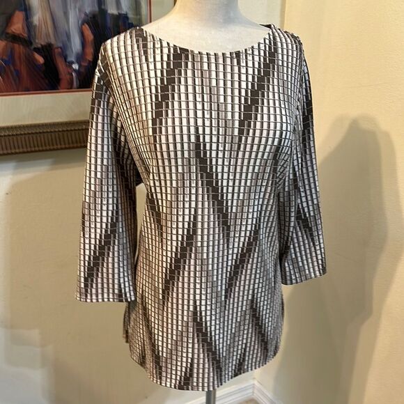Chico’s Easywear Brown/Tan Geometric Patterned Tunic Size 2-Large - Picture 1 of 12